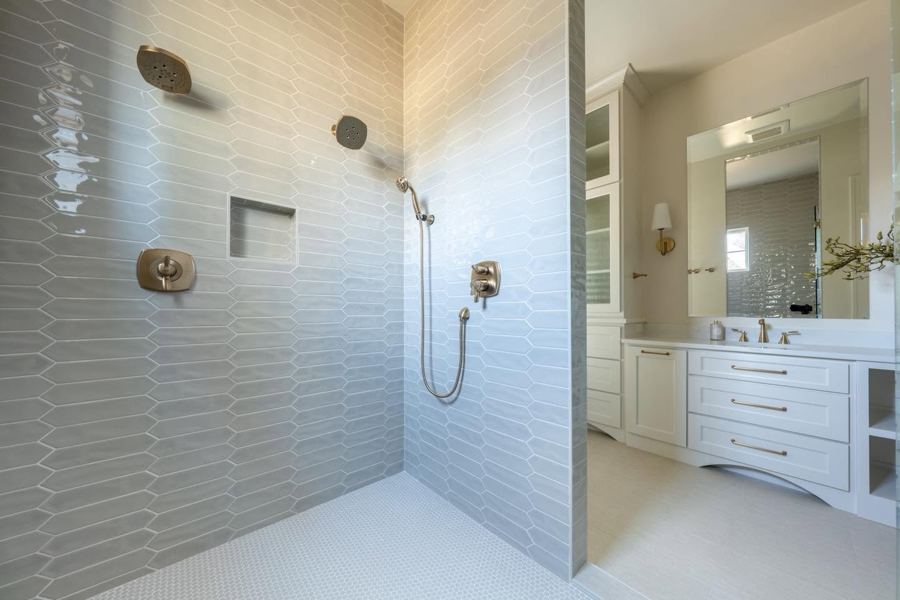 Walk-in tiled shower