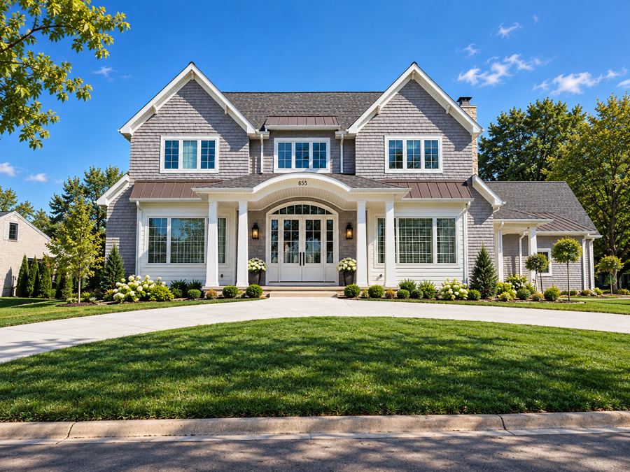East Coast inspired traditional home with a covered front porch