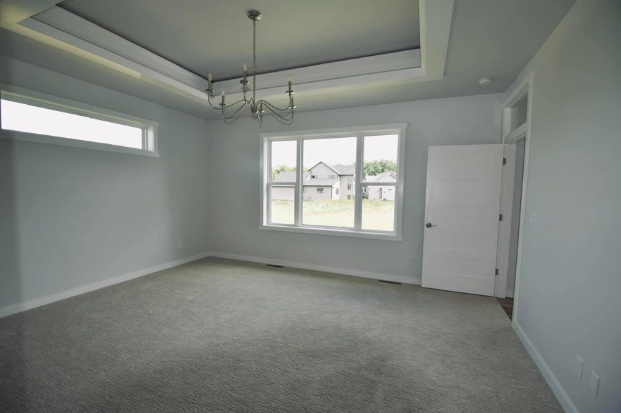 Bedroom with a tray ceiling